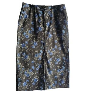 Eddie Bauer Blue Rose Floral Maxi Skirt Cotton Olive Green Vintage Style Size 16
